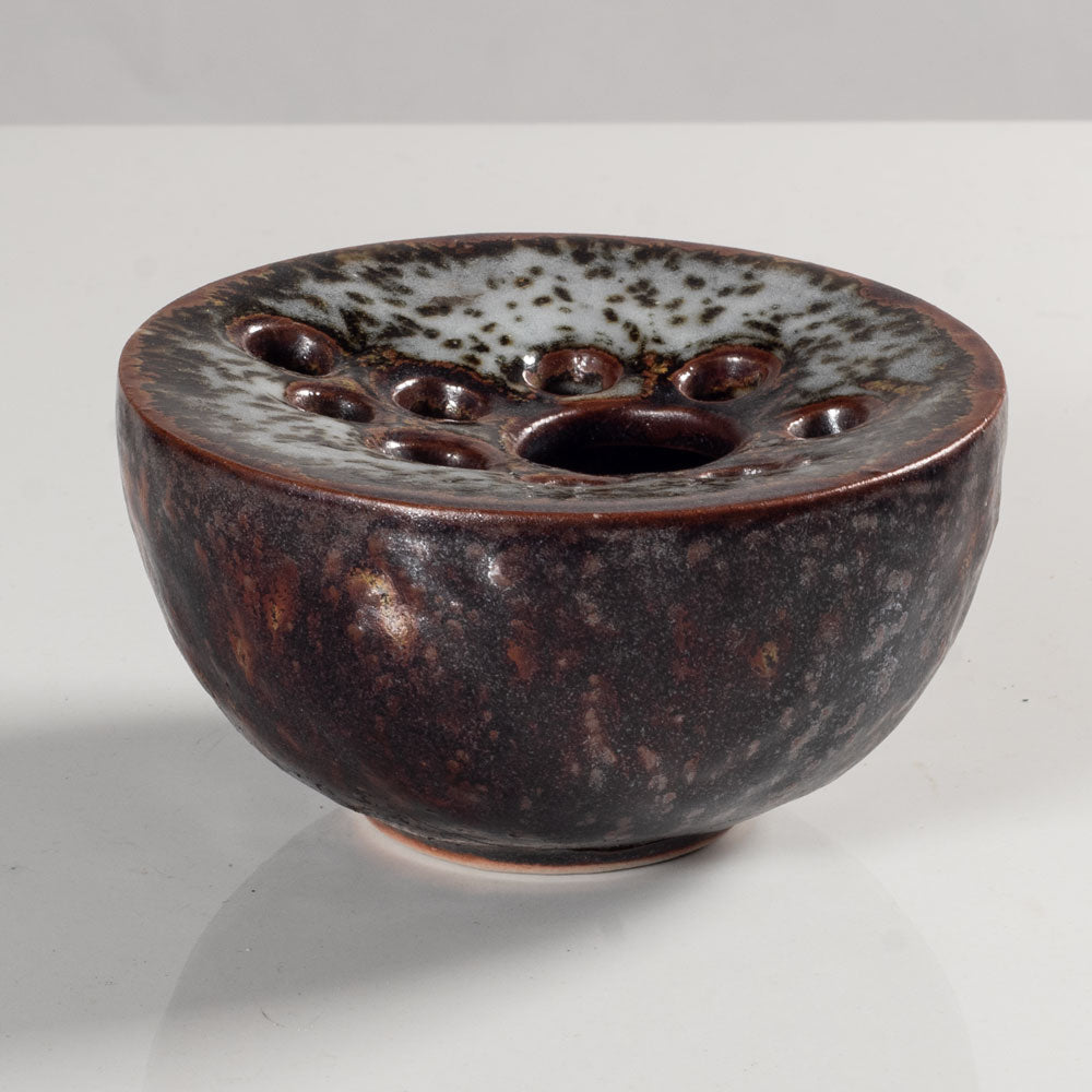Jørgen Mogensen, Denmark, stoneware flower frog with brown glazes K2153