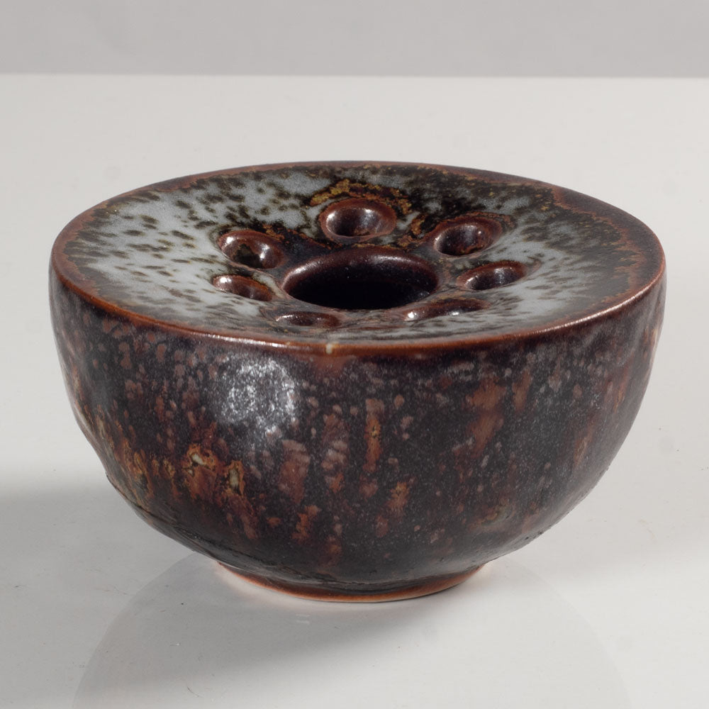 Jørgen Mogensen, Denmark, stoneware flower frog with brown glazes K2153