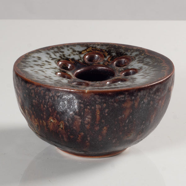 70s Vintage Space Age Flower Base 2点 辰砂 Jørgen Mogensen, Denmark, stoneware flower frog with brown glaze