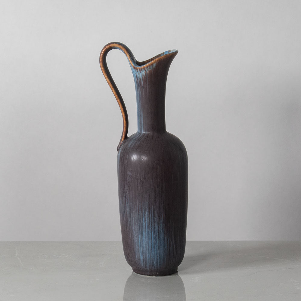 Gunnar Nylund for Rörstrand, Sweden, tall stoneware pitcher with blue and purple glaze K2038
