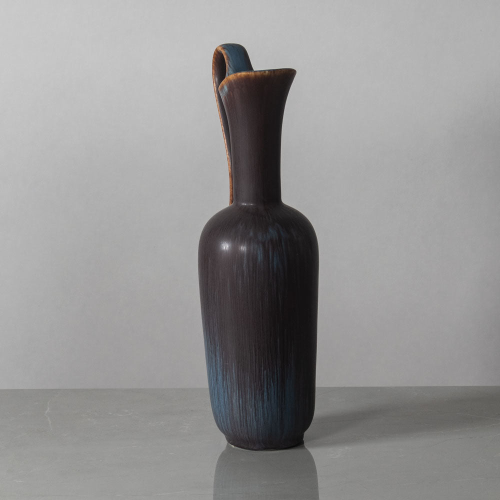 Gunnar Nylund for Rörstrand, Sweden, tall stoneware pitcher with blue and purple glaze K2038