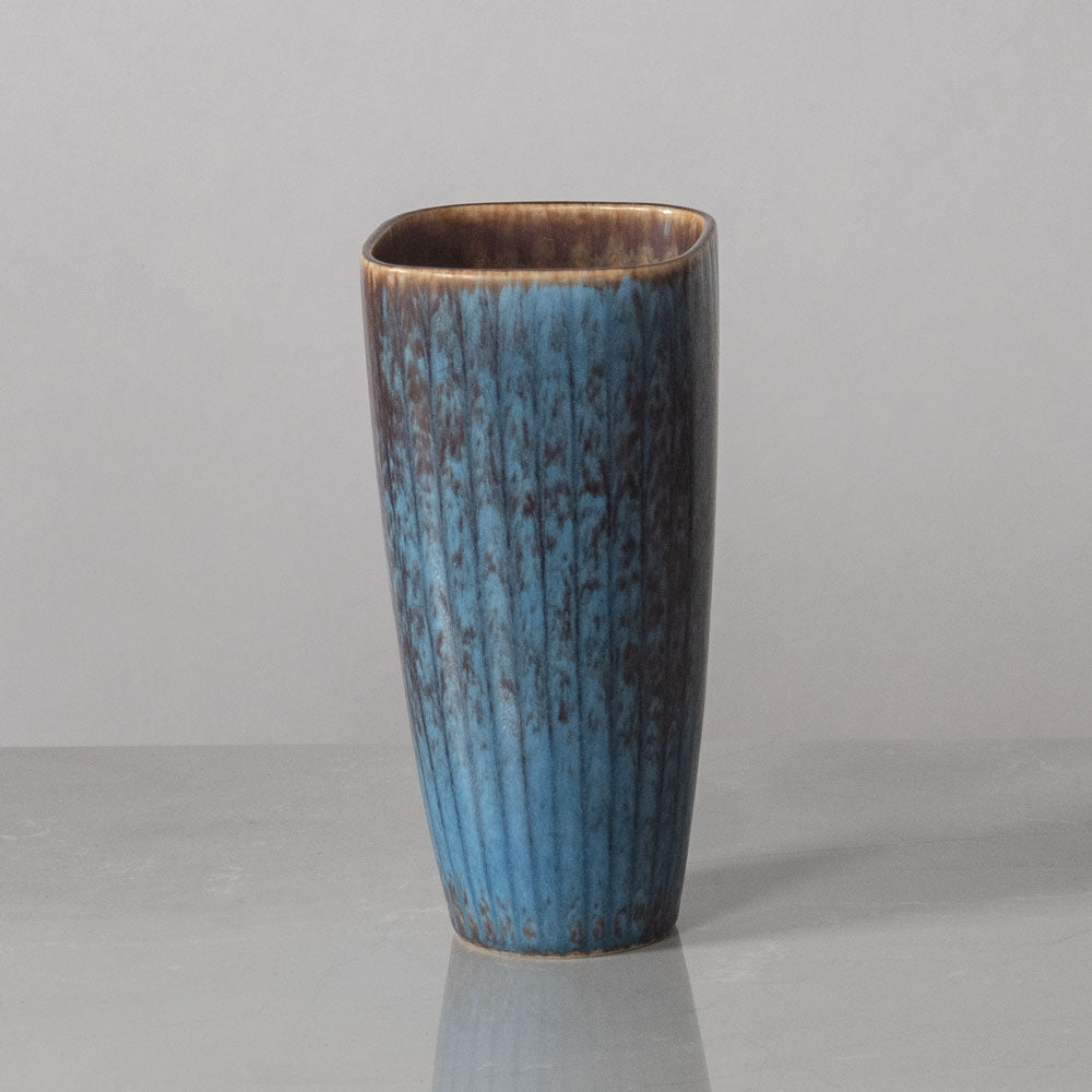 Gunnar Nylund for Rörstrand, Sweden, stoneware ribbed vase with blue and purple glaze J1714