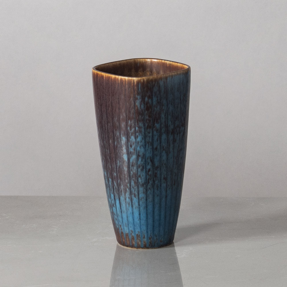 Gunnar Nylund for Rörstrand, Sweden, stoneware ribbed vase with blue and purple glaze J1714