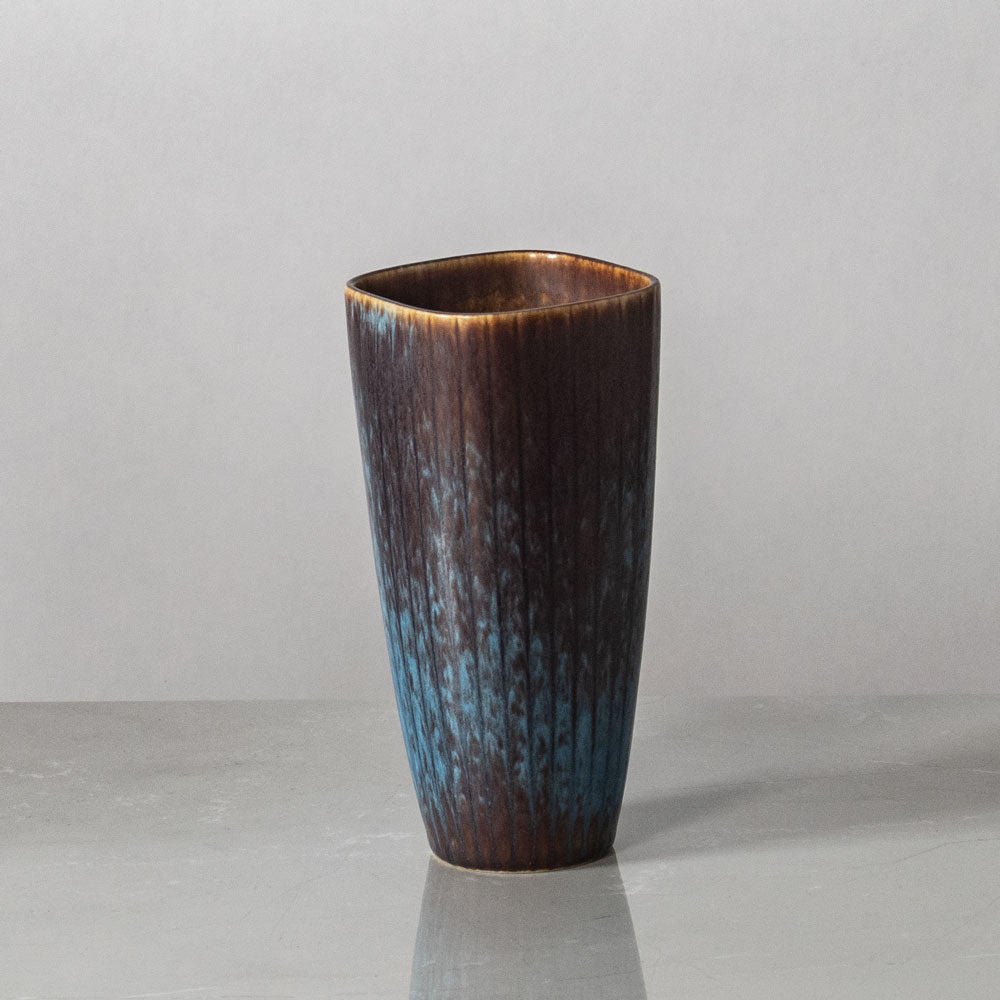 Gunnar Nylund for Rörstrand, Sweden, stoneware ribbed vase with blue and purple glaze J1714