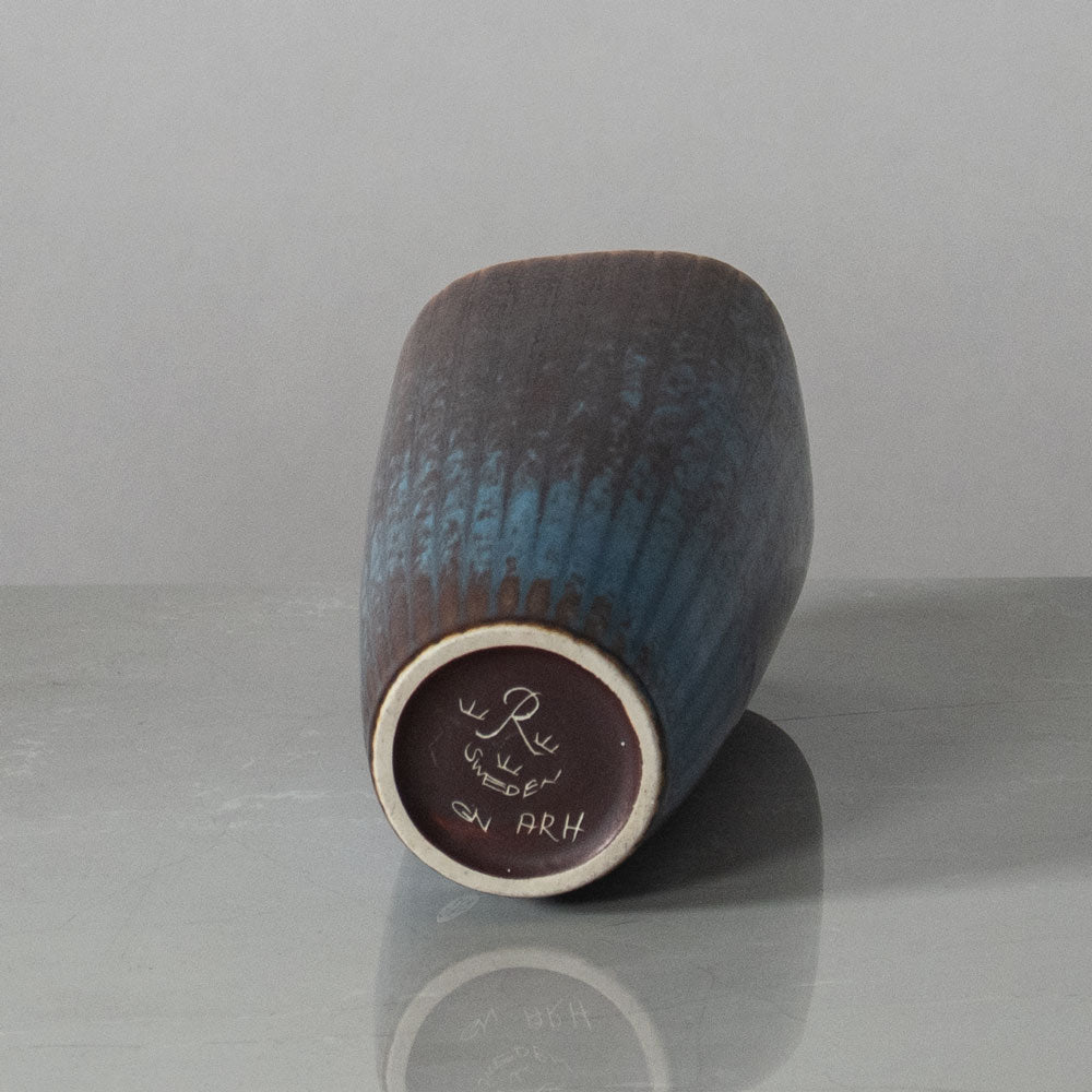 Gunnar Nylund for Rörstrand, Sweden, stoneware ribbed vase with blue and purple glaze J1714