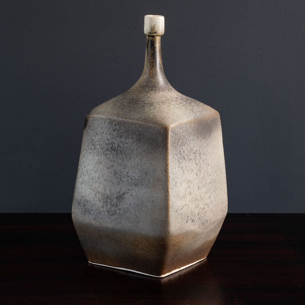 Ingeborg and Bruno Asshoff, Germany, unique stoneware bottle vase with matte gray and brown glaze L3738