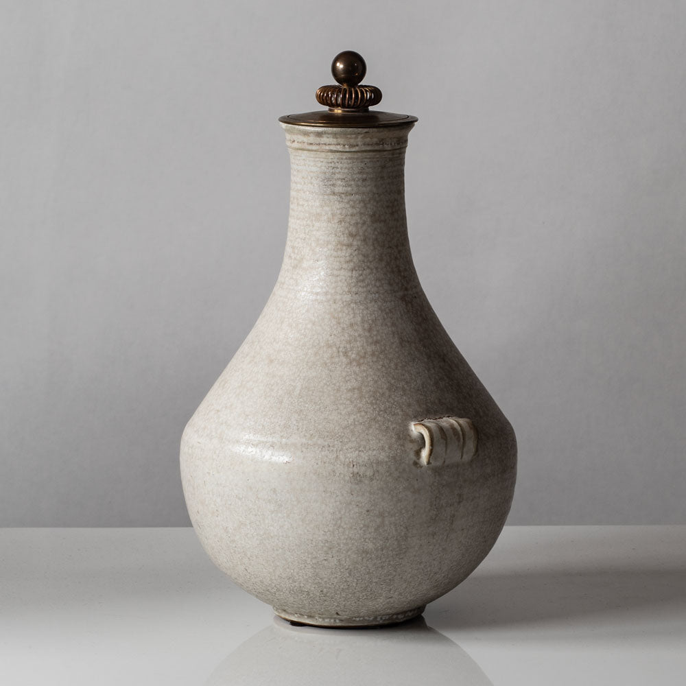 Carl Halier for Royal Copenhagen, Denmark, large unique stoneware lidded urn with cream and white crystalline glaze K2199