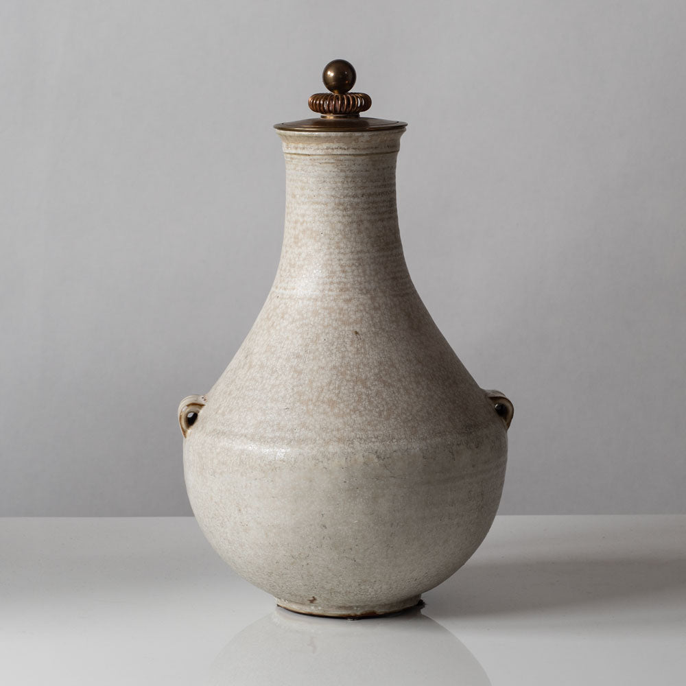 Carl Halier for Royal Copenhagen, Denmark, large unique stoneware lidded urn with cream and white crystalline glaze K2199
