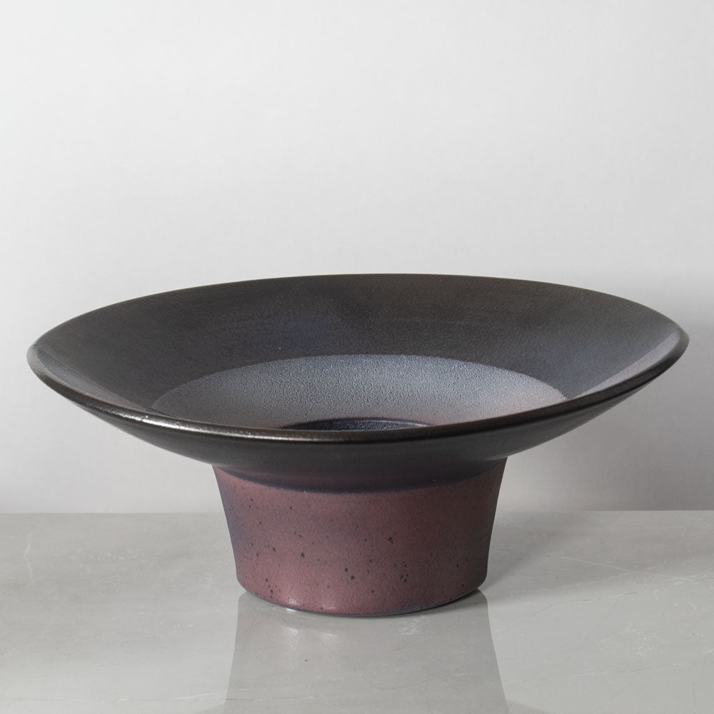 Karl Scheid, Germany, unique stoneware bowl with charcoal gray, blue and pink glaze J1219