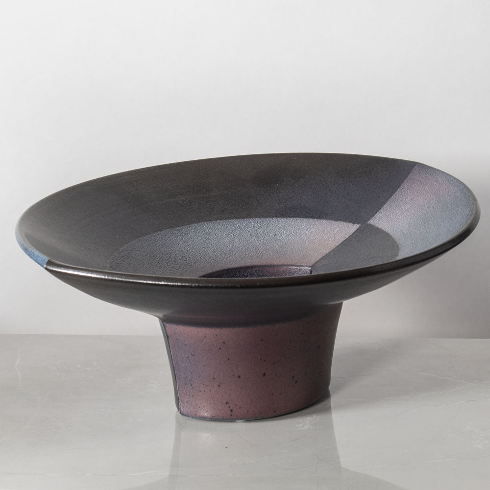 Karl Scheid, Germany, unique stoneware bowl with charcoal gray, blue and pink glaze J1219