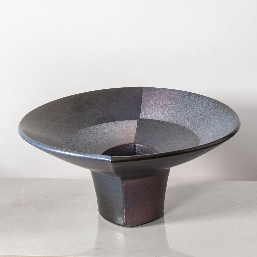 Karl Scheid, Germany, unique stoneware bowl with charcoal gray, blue and pink glaze J1219
