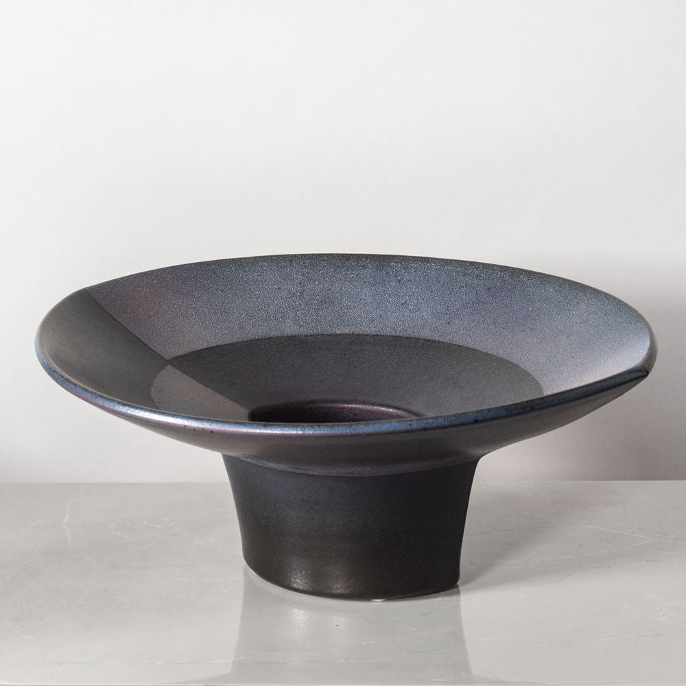 Karl Scheid, Germany, unique stoneware bowl  with charcoal gray, blue and pink glaze J1219