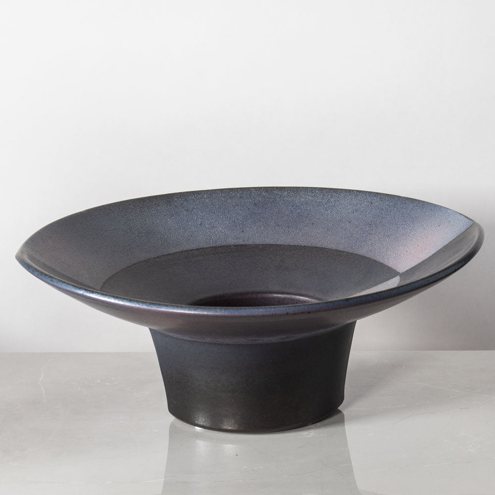 Karl Scheid, Germany, unique stoneware bowl with charcoal gray, blue and pink glaze J1219