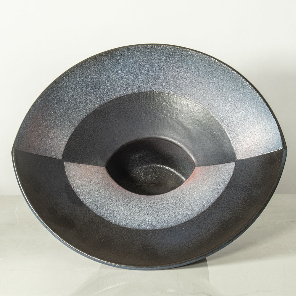 Karl Scheid, Germany, unique stoneware bowl with charcoal gray, blue and pink glaze J1219