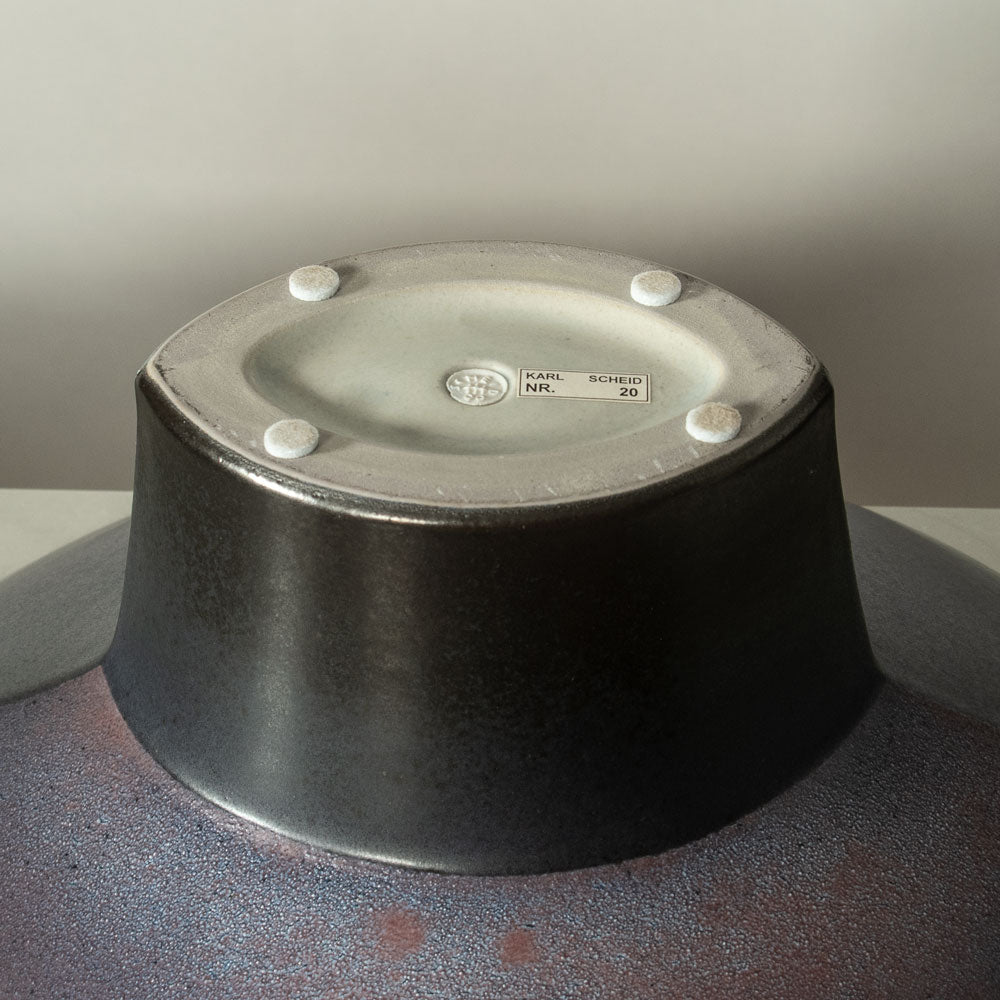 Karl Scheid, Germany, unique stoneware bowl with charcoal gray, blue and pink glaze J1219