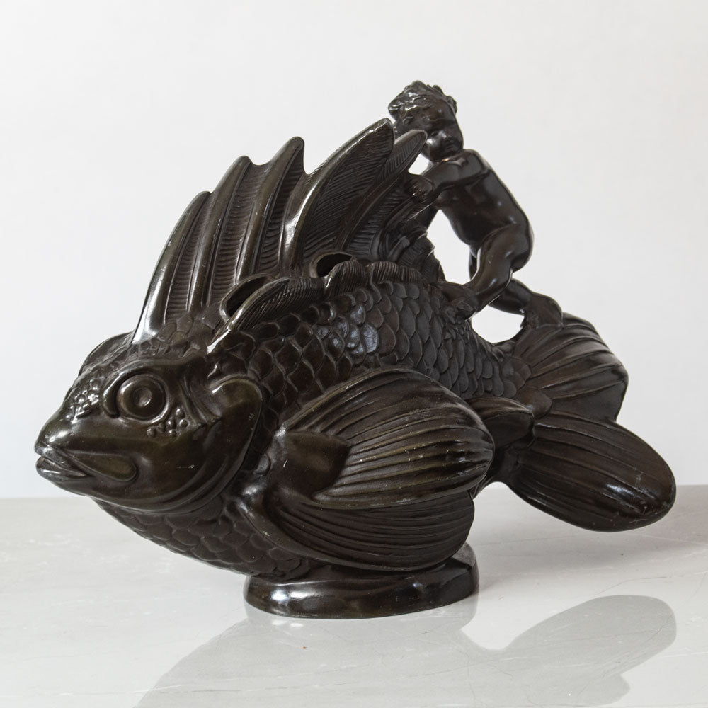 Just Andersen, Denmark, large "Disko" figure of of a mer-child riding a fish J1642