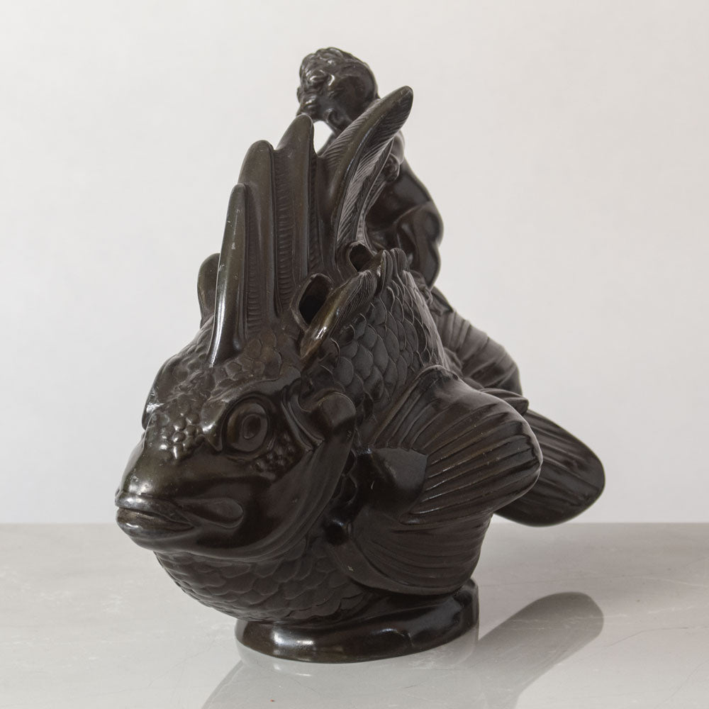 Just Andersen, Denmark, large "Disko" figure of of a mer-child riding a fish J1642