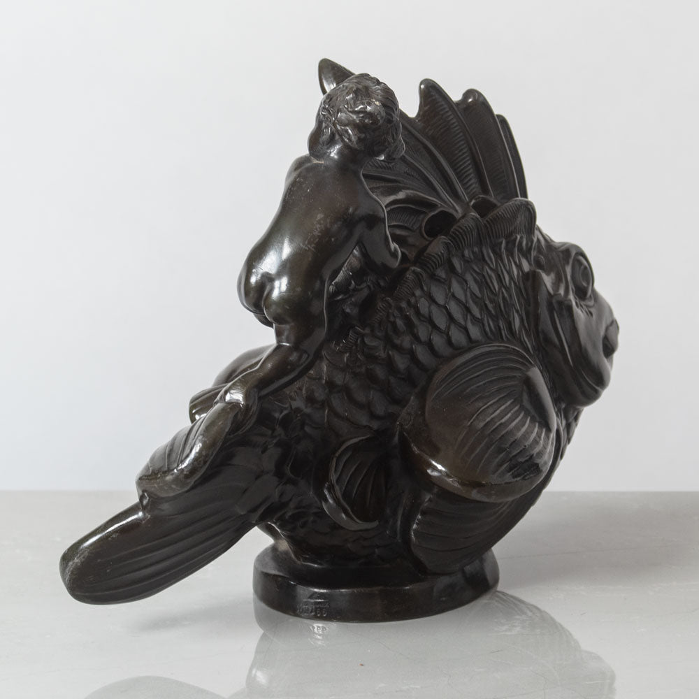 Just Andersen, Denmark, large "Disko" figure of of a mer-child riding a fish J1642