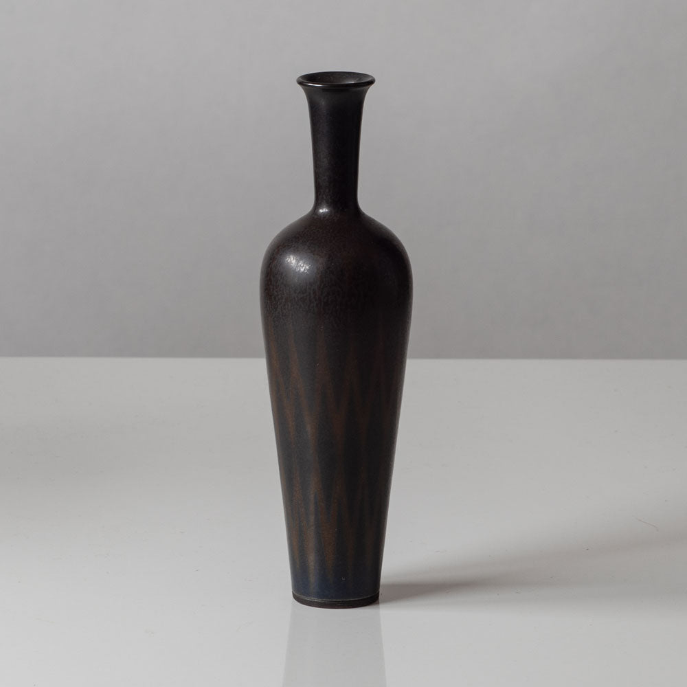 Berndt Friberg for Gustavsberg, Sweden, unique stoneware vase with brown patterned haresfur glaze J1553