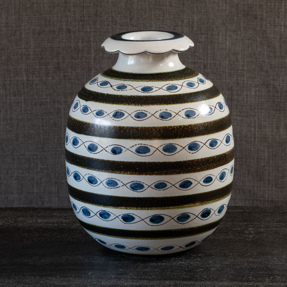 Stig Lindberg for Gustavsberg, Sweden, faiance vase with blue, brown and white decoration L3971