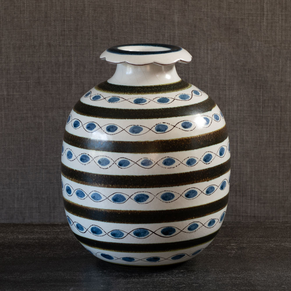 Stig Lindberg for Gustavsberg, Sweden, faiance vase with blue, brown and white decoration L3971