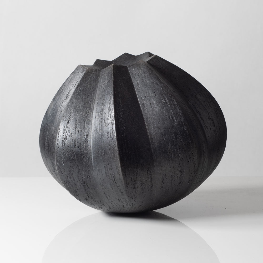 Joachim Lambrecht, Germany sculptural black raku vase J1218