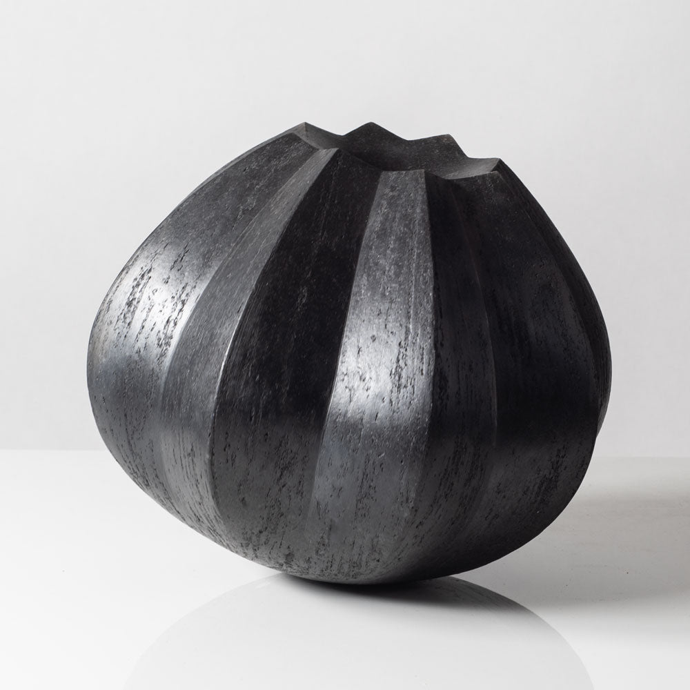 Joachim Lambrecht, Germany sculptural black raku vase J1218