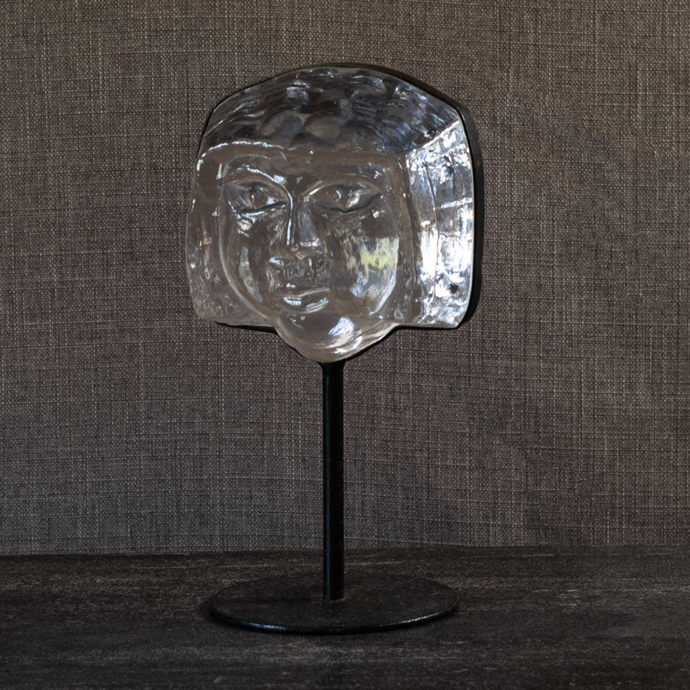 Erik Hoglund for Boda, Sweden, glass sculpture on iron stand, L3791