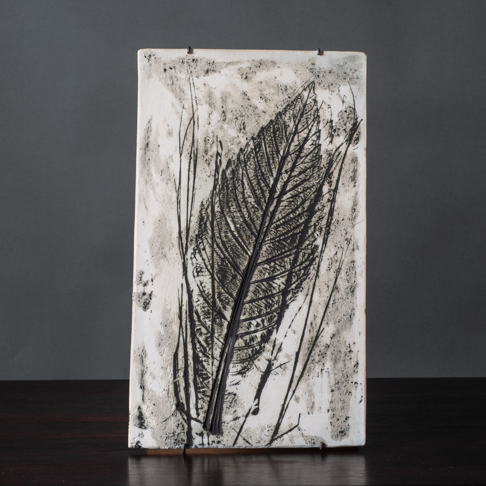 Toini Muona for Arabia, Finland, unique stoneware tile with impressed leaf design K2495