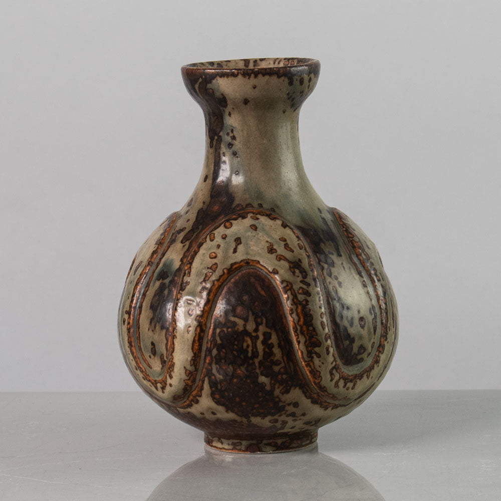 Thorkild Olsen for Royal Copenhagen unique vase with relief and Sung glaze K2080