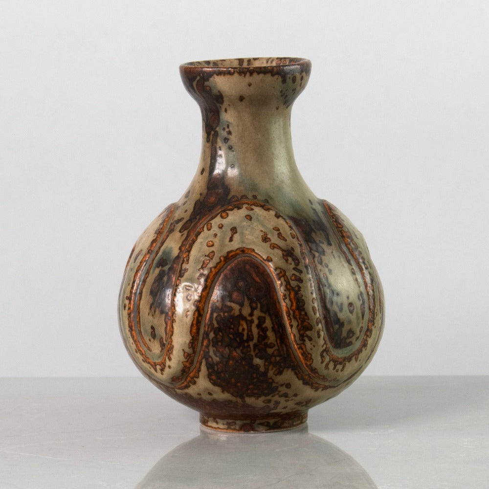 Thorkild Olsen for Royal Copenhagen unique vase with relief and Sung glaze K2080