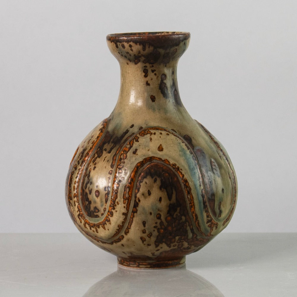 Thorkild Olsen for Royal Copenhagen unique vase with relief and Sung glaze K2080
