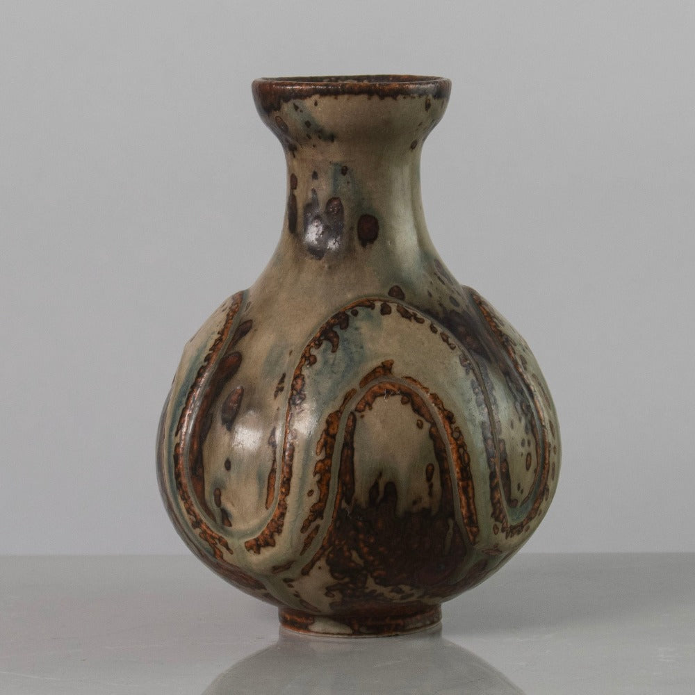 Thorkild Olsen for Royal Copenhagen unique vase with relief and Sung glaze K2080