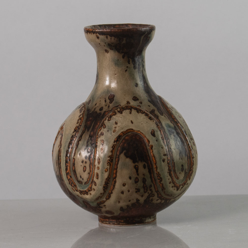 Thorkild Olsen for Royal Copenhagen unique vase with relief and Sung glaze K2080