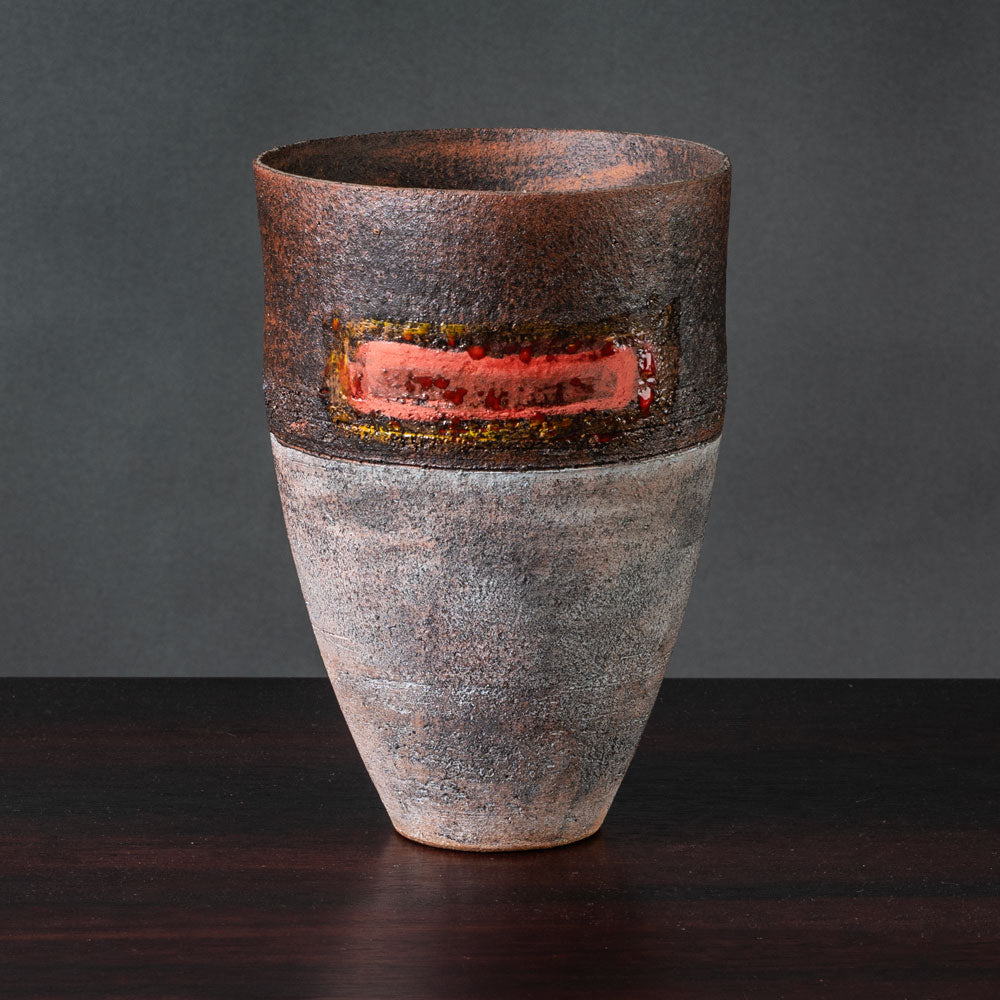 Robin Welch, UK, unique stoneware vase with brown, gray and orange glaze K2184