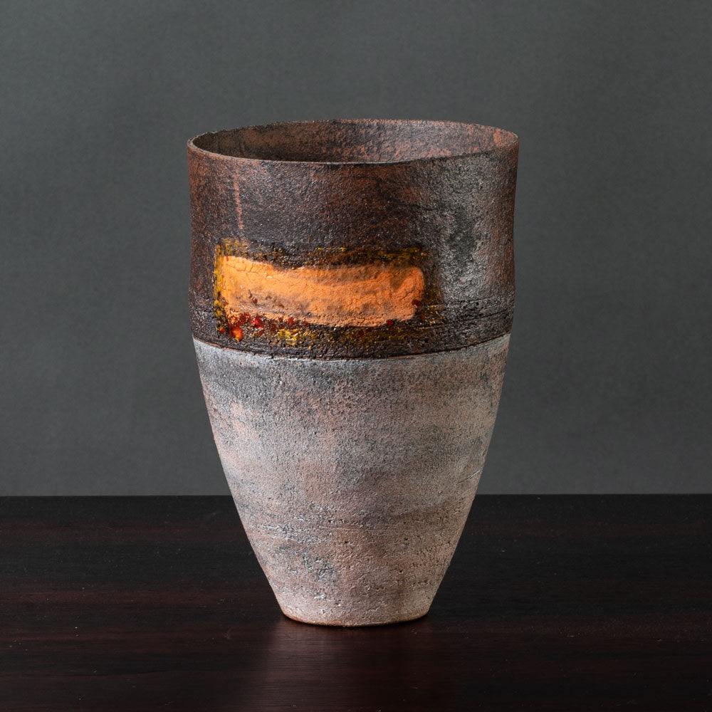 Robin Welch, UK, unique stoneware vase with brown, gray and orange glaze K2184