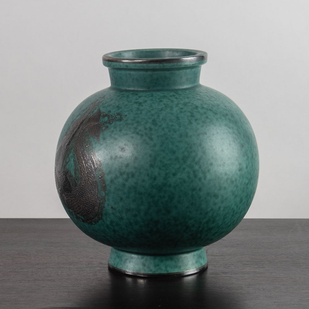 Wilhelm Kåge for Gustavsberg, Sweden, "Argenta" vase with mermaid and fish illustration J1556