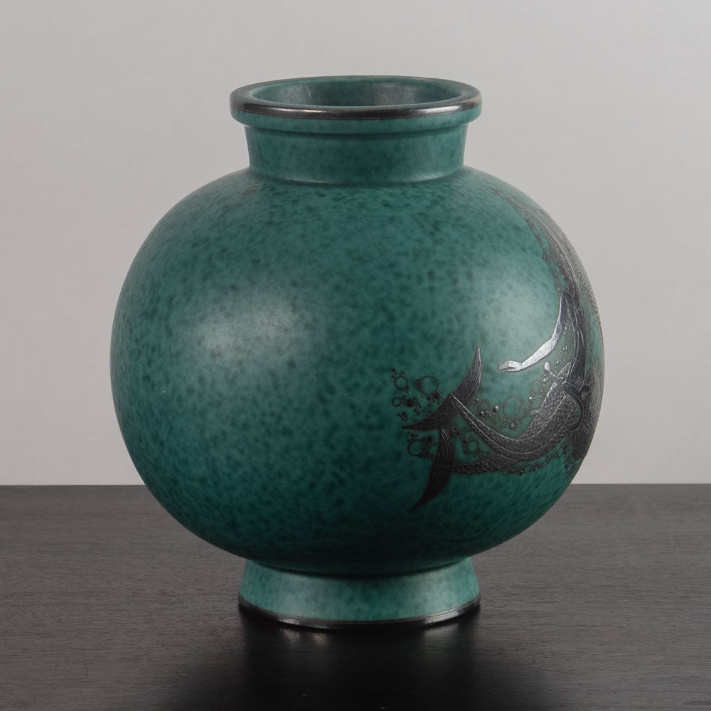 Wilhelm Kåge for Gustavsberg, Sweden, "Argenta" vase with mermaid and fish illustration J1556