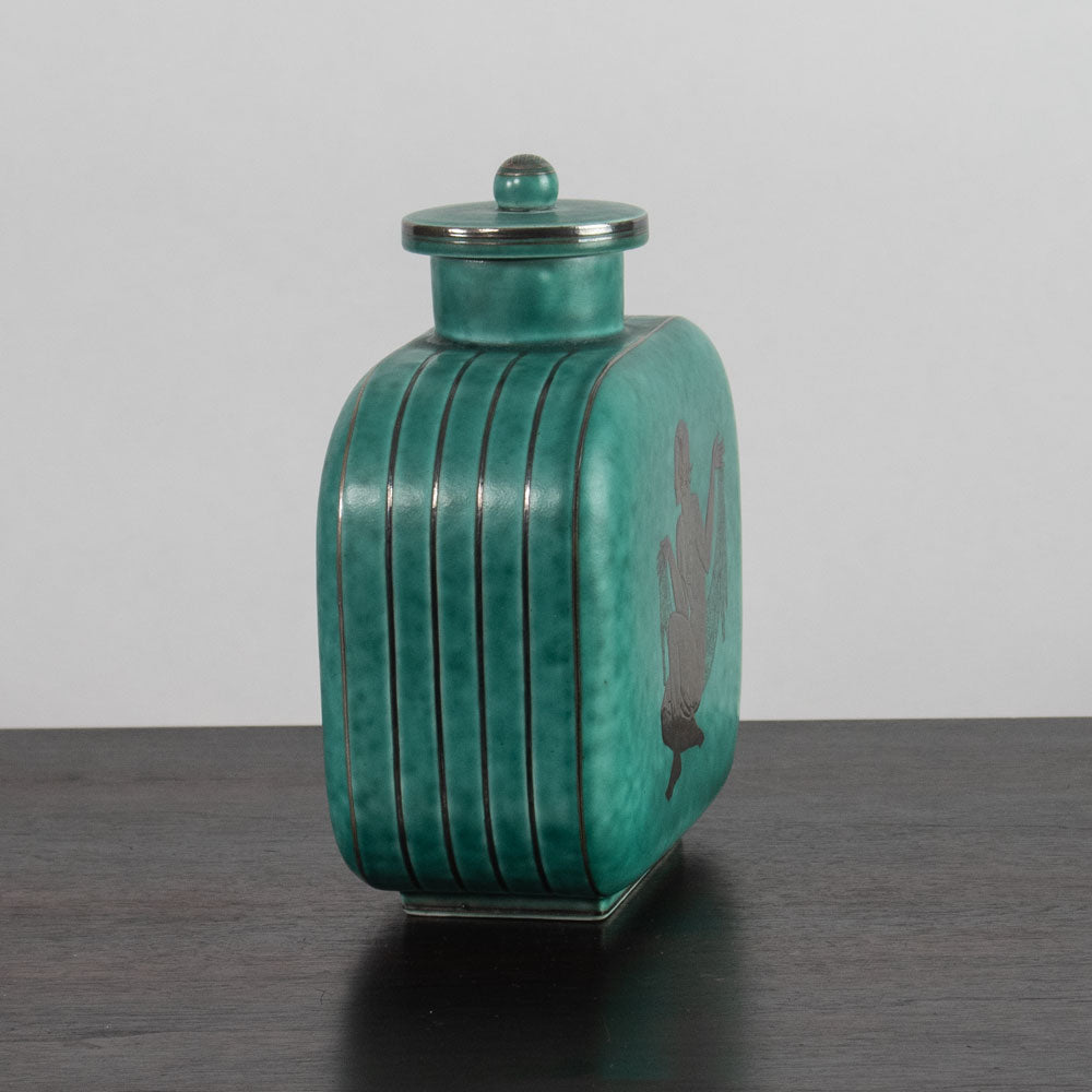 Wilhelm Kåge for Gustavsberg, Sweden, "Argenta" lidded flask with illustration of woman J1608