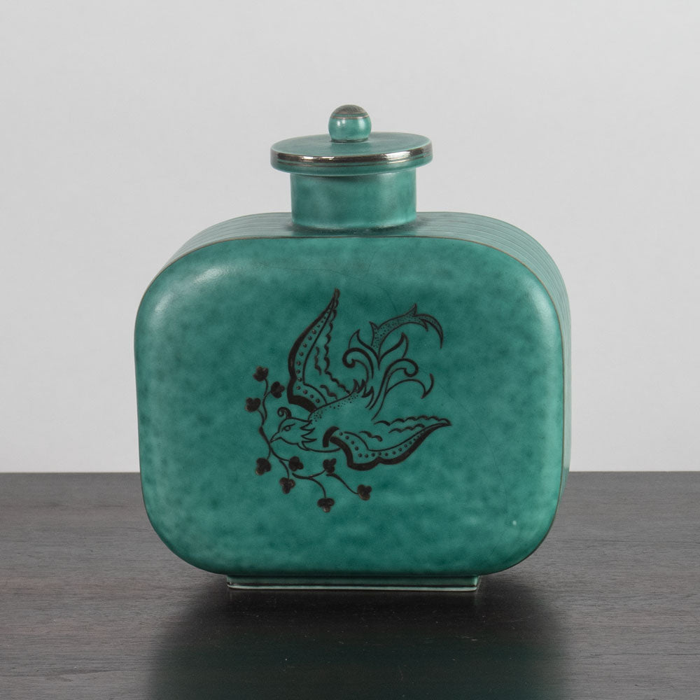 Wilhelm Kåge for Gustavsberg, Sweden, "Argenta" lidded flask with illustration of woman J1608