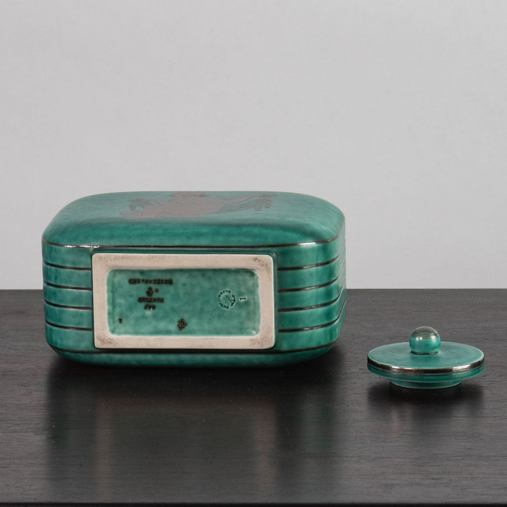 Wilhelm Kåge for Gustavsberg, Sweden, "Argenta" lidded flask with illustration of woman J1608