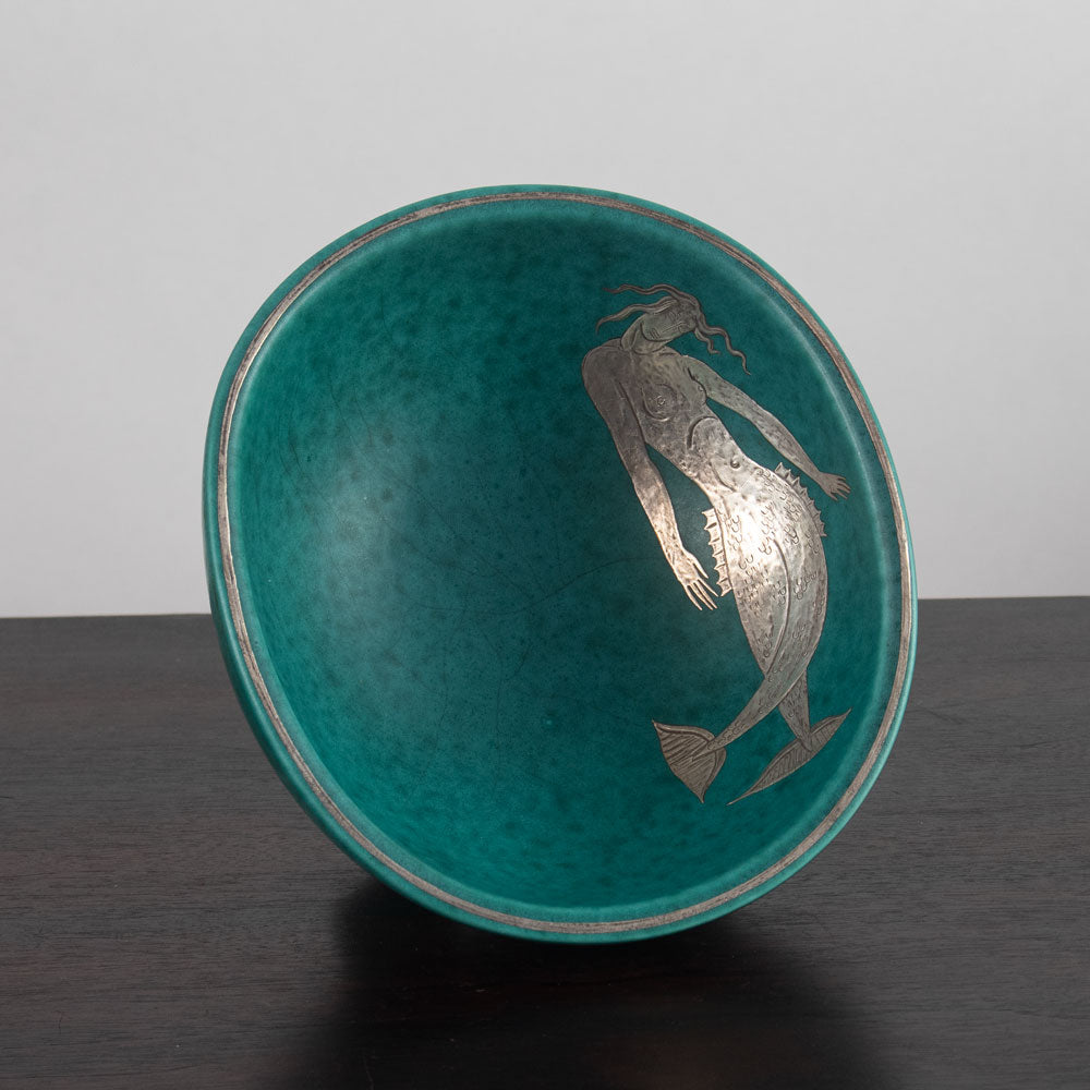 Wilhelm Kåge for Gustavsberg, Sweden, "Argenta" bowl with mermaid illustration J1678