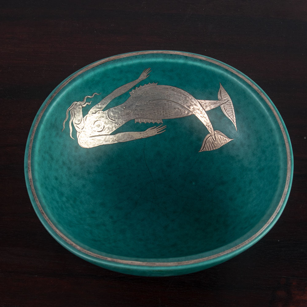 Wilhelm Kåge for Gustavsberg, Sweden, "Argenta" bowl with mermaid illustration J1678