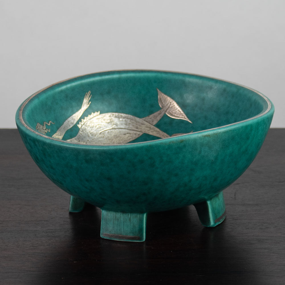 Wilhelm Kåge for Gustavsberg, Sweden, "Argenta" bowl with mermaid illustration J1678