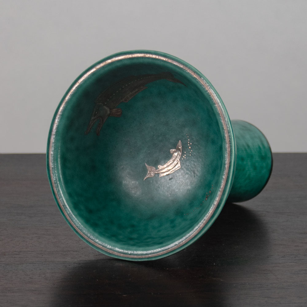 Wilhelm Kåge for Gustavsberg, Sweden, "Argenta" footed bowl with fish illustration H1576