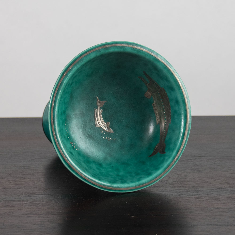 Wilhelm Kåge for Gustavsberg, Sweden, "Argenta" footed bowl with fish illustration H1576