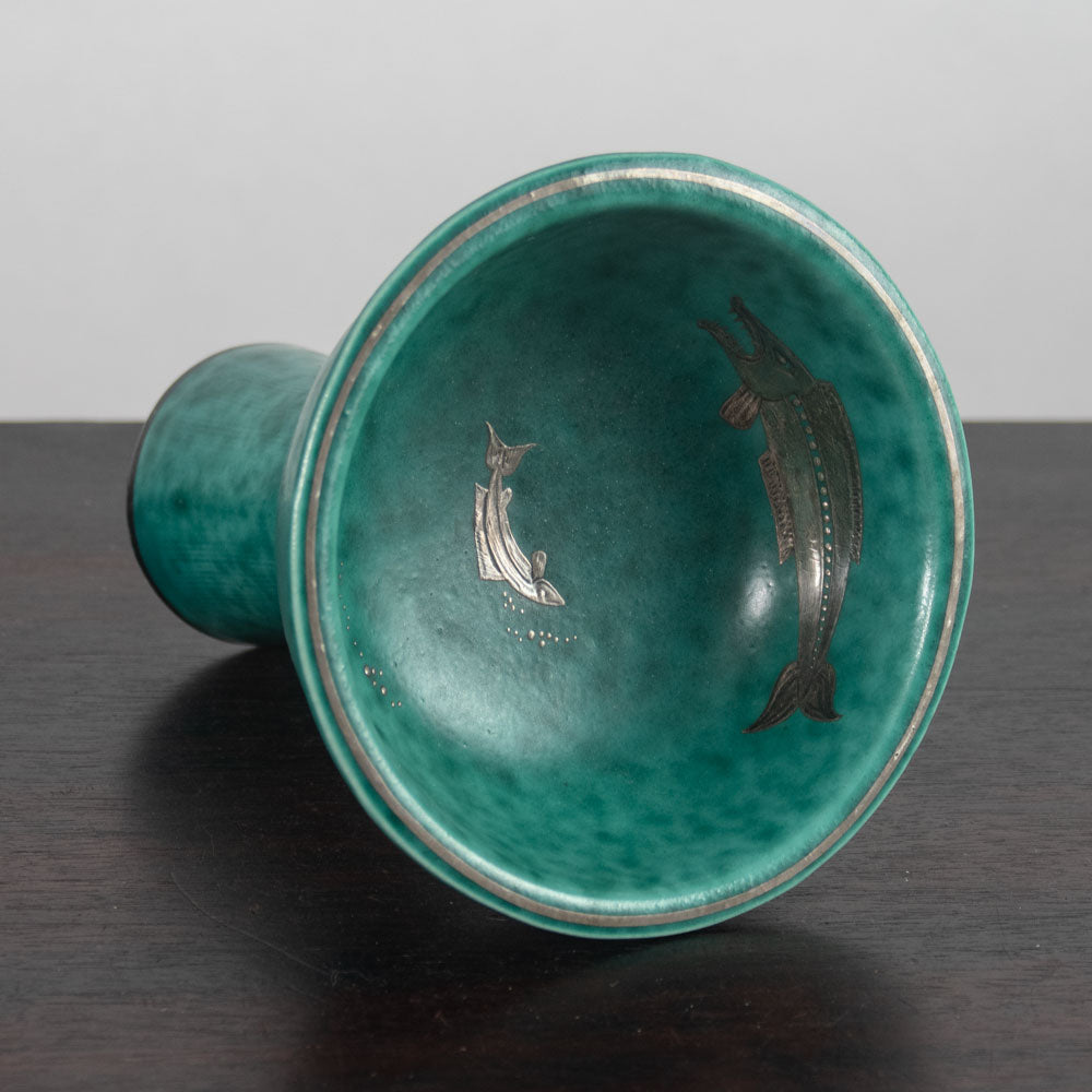 Wilhelm Kåge for Gustavsberg, Sweden, "Argenta" footed bowl with fish illustration H1576