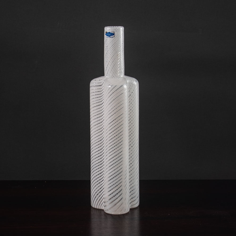 Heikki Orvola for Nuutajarvi Nottsjo, Finland, filigrana bottle vase in white and clear glass K2034