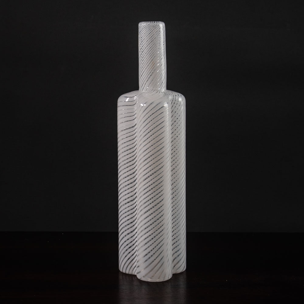Heikki Orvola for Nuutajarvi Nottsjo, Finland, filigrana bottle vase in white and clear glass K2034