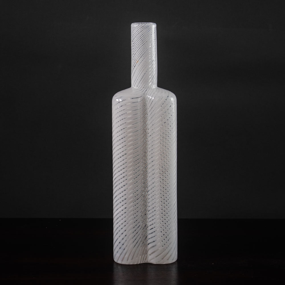 Heikki Orvola for Nuutajarvi Nottsjo, Finland, filigrana bottle vase in white and clear glass K2034